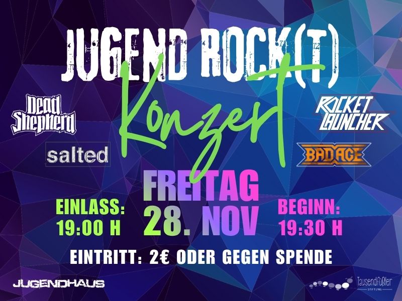Ankündigungsplakat "Jugend Rock(t)"-Konzert am 28.11.25 im Jugendhaus Kaltenkirchen